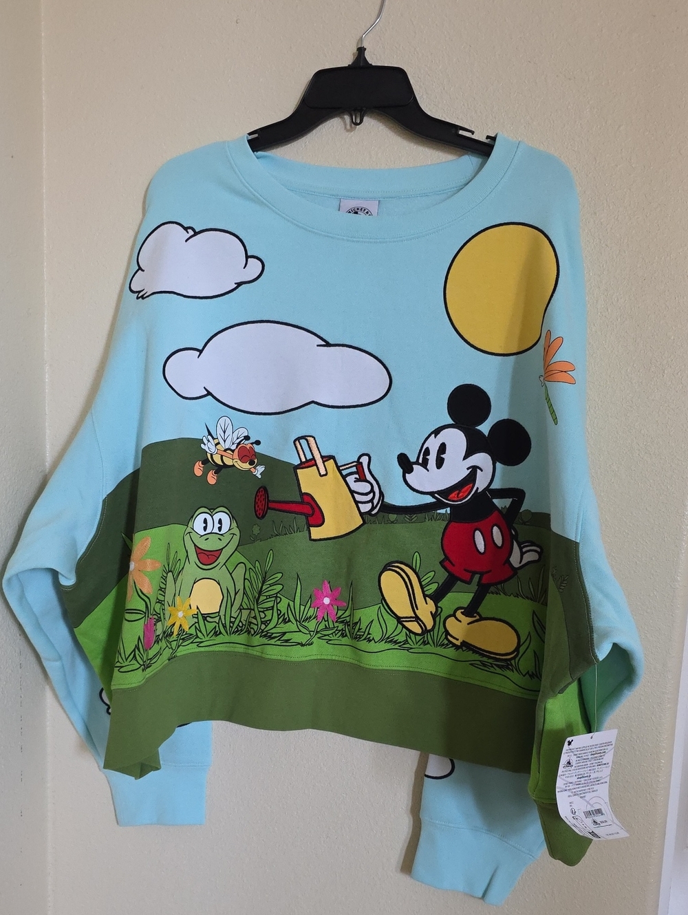 Disney Parks "Mickey's Garden" Sky Blue Graphic Cropped Crewneck.